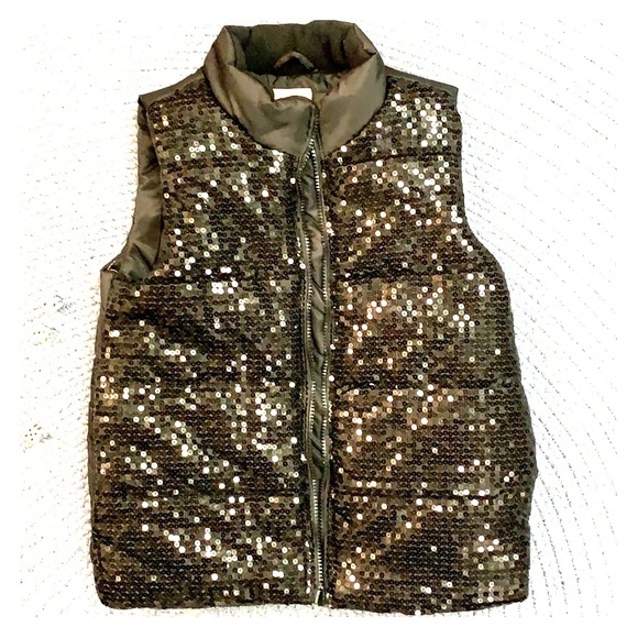 Girls 10/12 sequin childrens place black puff vest - Picture 5 of 8